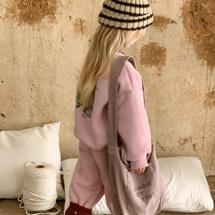 Girls Fall Winter Pullover Thickened Velvet Hoodies Two-piece Set