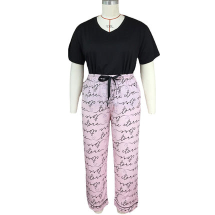 Wholesale Ladies Loungewear Short Sleeve Trousers Plus Size Pajamas Summer Set
