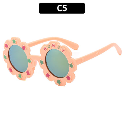 Children's Cute Sunflower Round Frame Sunglasses Fashionable Baby Anti-UV Outdoor