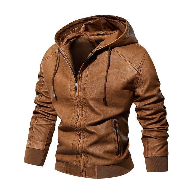 Wholesale Men's Trendy Washed Parka Zipper PU Leather Jacket 