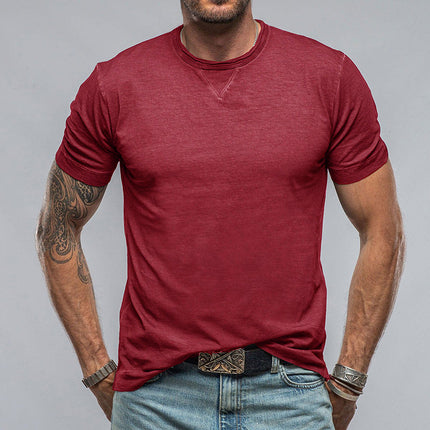 Men's Summer Solid Color Round Neck Short-sleeved Cotton T-shirt Top