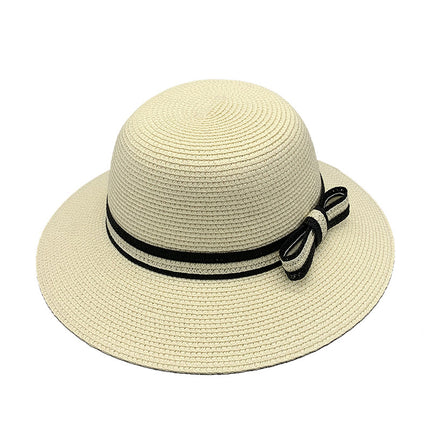Women's Summer Foldable Tricot Dome Large Brim Vacation Sun Protection Straw Hat 