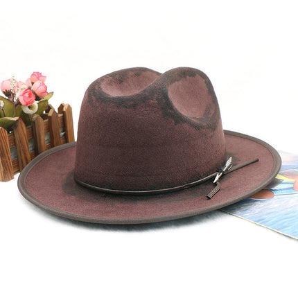 Wholesale Men's Fall Winter Sheep Tibetan Woolen Cowboy Hat Bow Jazz Hat 