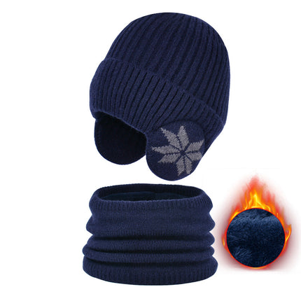 Winter Outdoor Cycling Ear Protection Plus Velvet Warm Knitted Hat and Scarf Set 