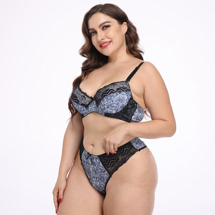 Wholesale Women's Plus Size Sexy Push Up Lace Bra Thong Two Piece Set