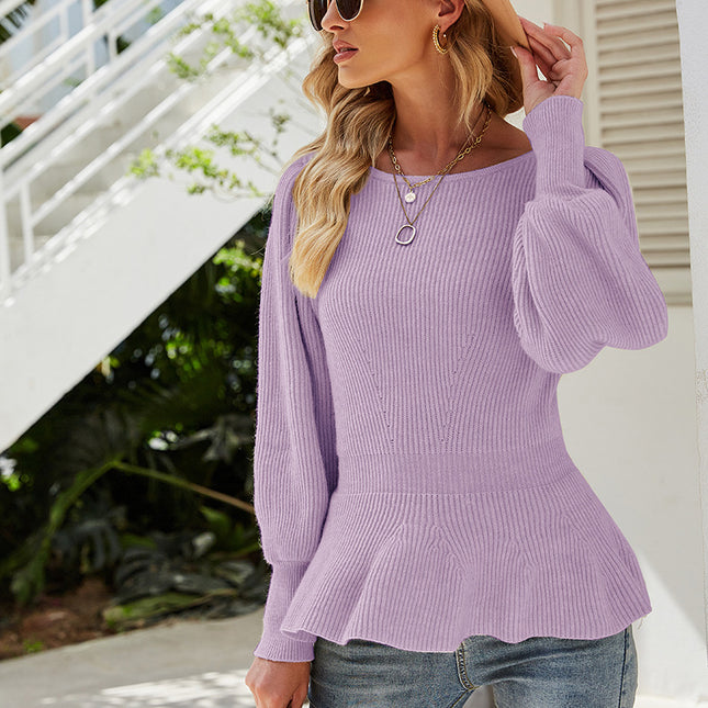 Wholesale Women's Autumn Winter Lantern Sleeve Solid Color Sweater