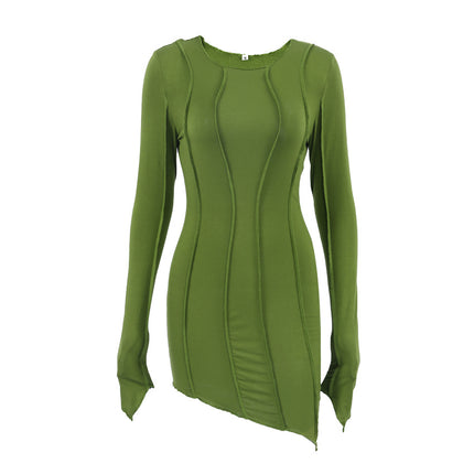 Wholesale Ladies Spring Summer Knitted Turtleneck Avocado Green Sexy Slim Dress