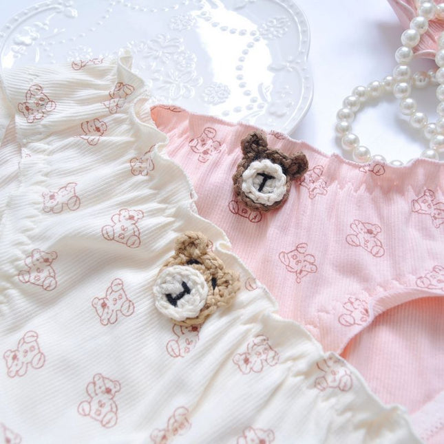Wholesale Cute Girly Bear Pit Ruffled Cotton Briefs
