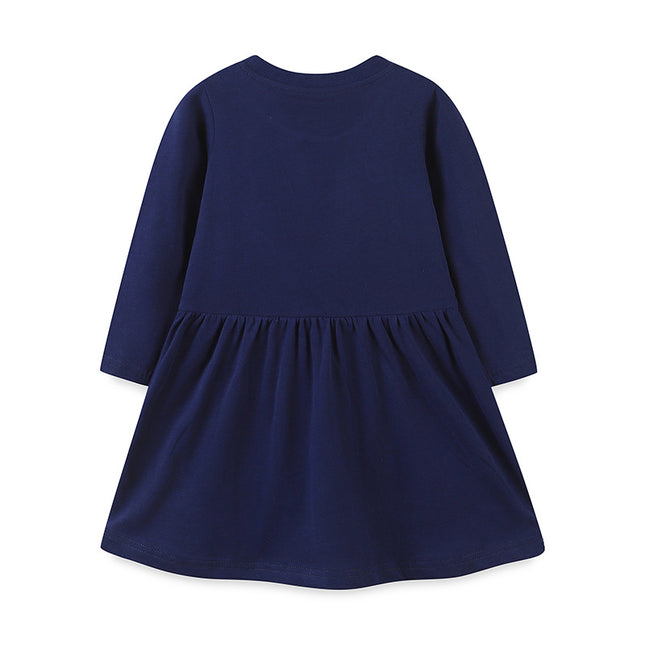 Wholesale Girls Round Neck Embroidered Long Sleeve Cute Dress