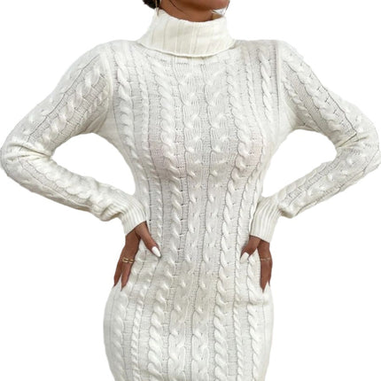 Wholesale Women's Fall Winter Turtleneck Casual Twist Sweater Dress