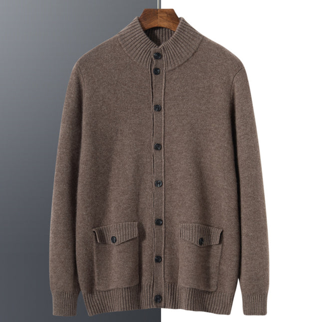 Men's Turtleneck Thickened Loose Wool Buttoned Cashmere Sweater Jacket
