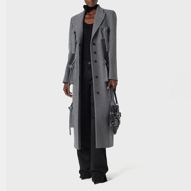 Wholesale Women's Spring Multi-pocket Long Slim Blazer Coat