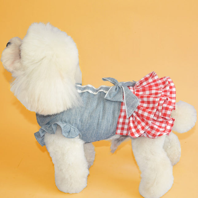 Teddy Dog Pet Denim Dress Dog Spring Summer Thin Breathable Princess Dress