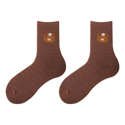 Wholesale Women's Winter Warm Plus Velvet Thickened Terry Cute Mid-calf Socks