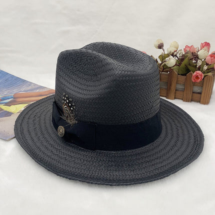 Wholesale Eight-cent Straw Hand-knitted Hat Travel Feather Jazz Hat 
