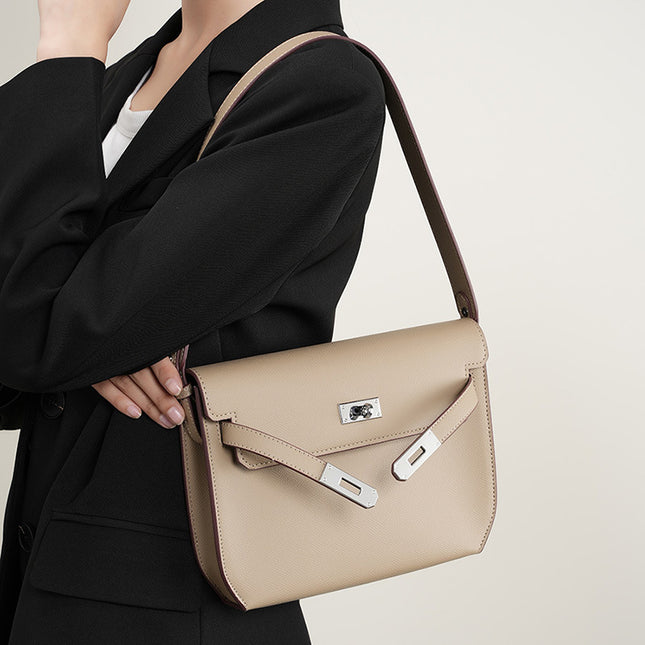 Women's High-end Genuine Leather Vintage Kelly Bag Messenger Bag Large Capacity Shoulder Crossbody Bag 
