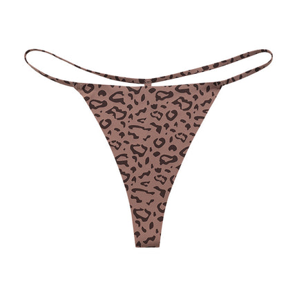 Ladies Traceless Low Waist Thin Strap Cotton Crotch Leopard Thong Panties