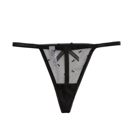 Wholesale Women's Sexy Lace See-through Mesh Bow Embroidered Thin Strap Thong