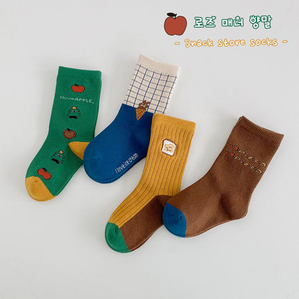 Wholesale 4 Pairs of Kids Fall Socks Cartoon Cotton Cute Mid-calf Socks