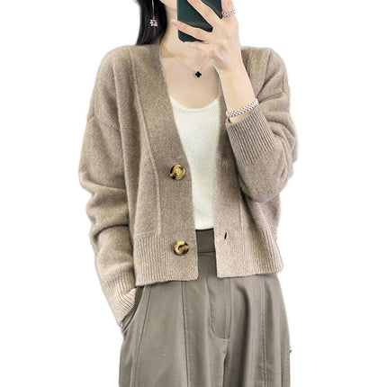 Wholesale Women's Loose Long-sleeved Short Cardigan Wool Sweater Jacket