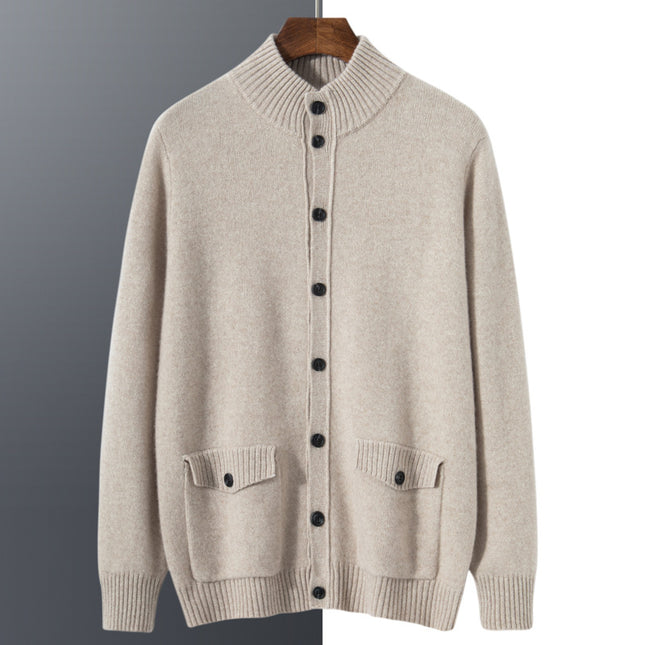 Men's Turtleneck Thickened Loose Wool Buttoned Cashmere Sweater Jacket