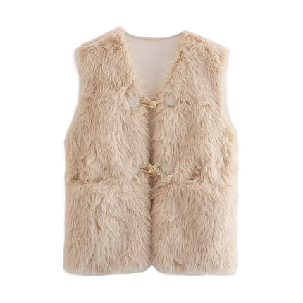 Wholesale Women's Solid Color Faux Fur Vests Jackets