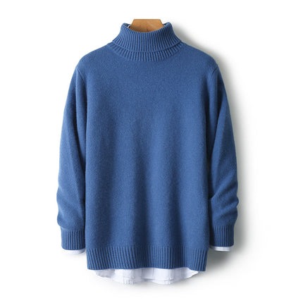 Men's Plus Size Loose Pullover Casual High Collar Bottoming Wool Sweater