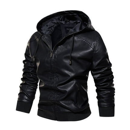 Wholesale Men's Trendy Washed Parka Zipper PU Leather Jacket 