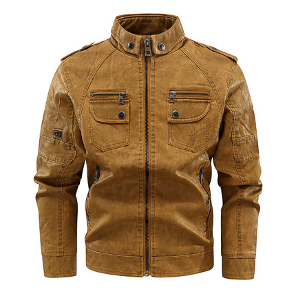 Wholesale Men's Fall Winter Washed Vintage Handsome Velvet PU Leather Jacket