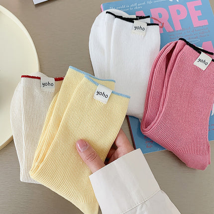 Women's Spring Summer Thin Cloth Label Cotton Breathable Sweat-absorbent Mid-calf Socks
