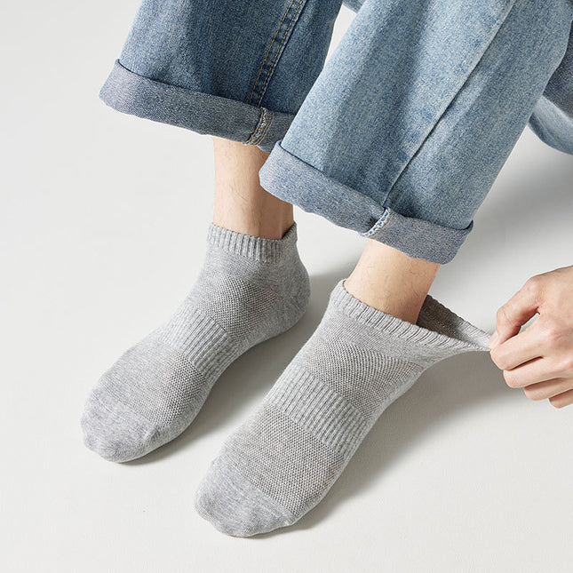 Men's Spring Summer Boat Socks Mesh Breathable Sweat-absorbent Short-tube Cotton Socks 