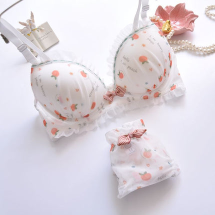 Wholesale Cute Girly Push-up Sexy Printed Film Cup Without Wire Bra Set