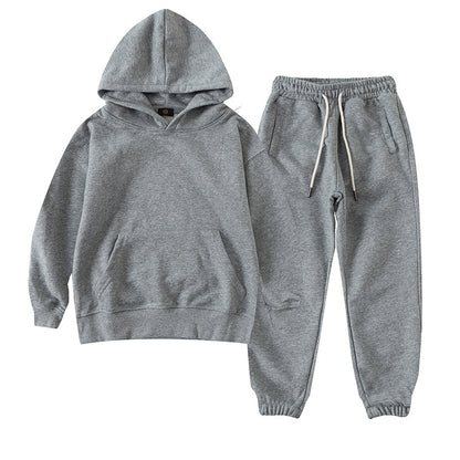Wholesale Kids Solid Color Pullover Hooded Joggers Two Piece Set