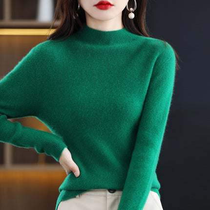 Wholesale Women's Fall Winter Half Turtleneck Seamless Wool Sweater