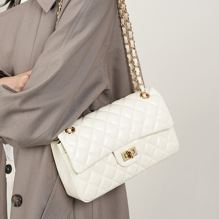 Women's Top Layer Cowhide Bag Shoulder Crossbody Chain Fashion Rhombus Mini Bag 