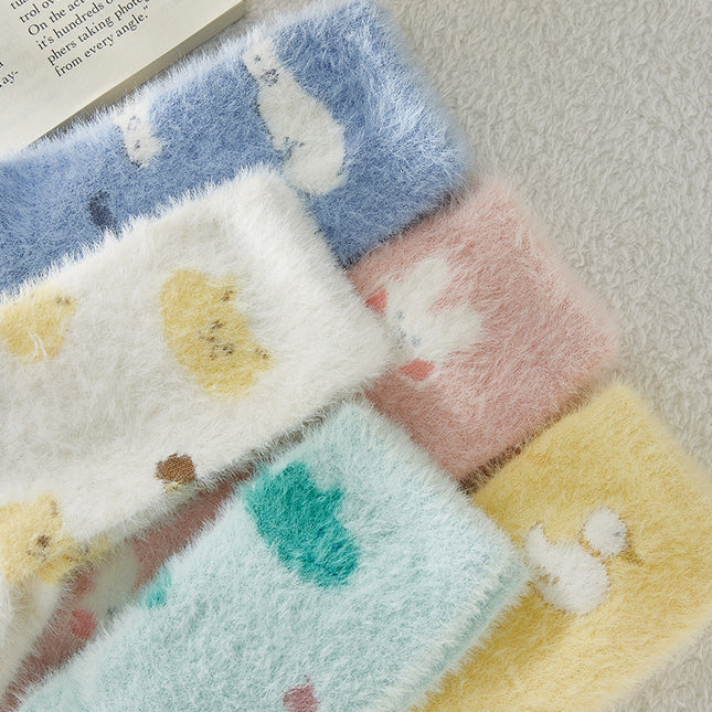 Wholesale Women's Winter Thickened Velvet Warm Cute Cartoon Medium Tube Mink Velvet Floor Socks 