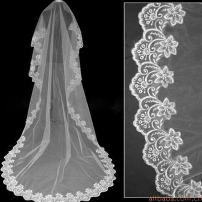 Wholesale Bridal Veil 3 Meters White Single Layer Bud Lace Mesh