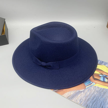 Wholesale Retro Woolen Hat Large Brim Tricot Monochrome Satin Jazz Hat 