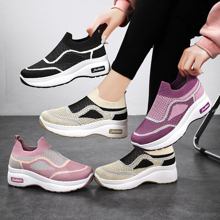 Wholesale Mom's Shoes Thick Sole Casual Women Spring Mesh Breathable Height Increasing Shoes