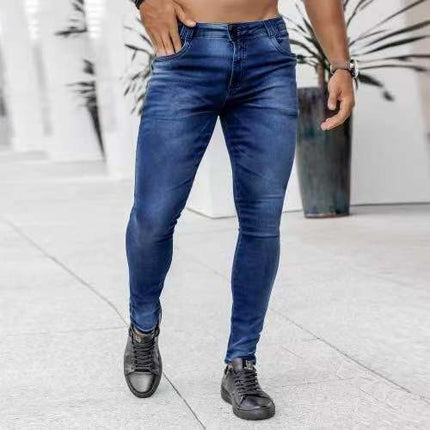 Wholesale Men's Trendy Black Slim-fit High-waisted Skinny Jeans