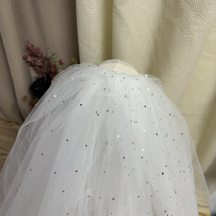 Bridal Short Multi-layer Wedding Veil with Pearl Studs and Beaded