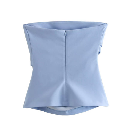 Wholesale Women's Summer Bandeau Solid Color Pleated Slim Vest Top