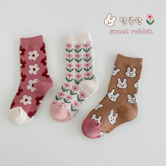 Wholesale 3 Pairs Kids Fall Winter Cotton Cartoon Cute Mid-calf Socks