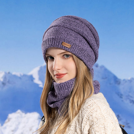 Wholesale Women's Winter Warm Knitted Pile Hat and Scarf Suit 