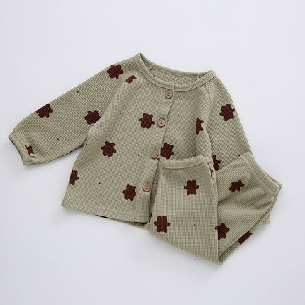 Wholesale Baby Cotton Waffle Spring Suit Infant Long Sleeve Split Two-piece Coat