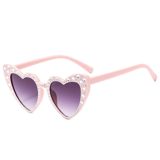 Children's Fashion Heart Set with Rhinestone Trend Cute Cartoon Sunscreen Sunglasses