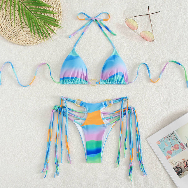 Wholesale Women's Gradient Fringe Swimsuit Split Bikini