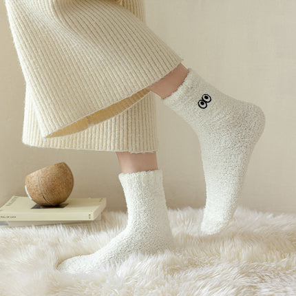 Women's Mid-calf Socks Embroidered Warm and Thickened Floor Socks Coral Velvet Socks