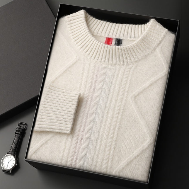 Men's Round Neck Solid Color Wool Thickened Twist Base Cashmere Sweater