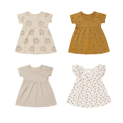 Wholesale Girls Summer Short Sleeve Dress Baby Cotton Printed Princess Dress